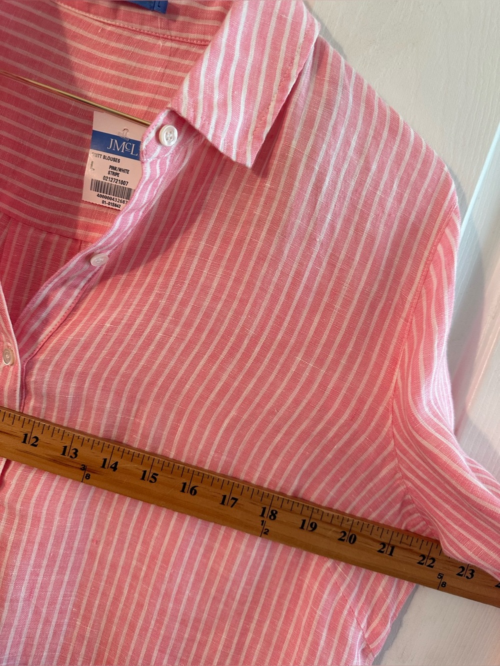 J. McLaughlin Lrg LINEN Minimalist Coastal Capsule Pink White Button Down Shirt - Picture 6 of 11